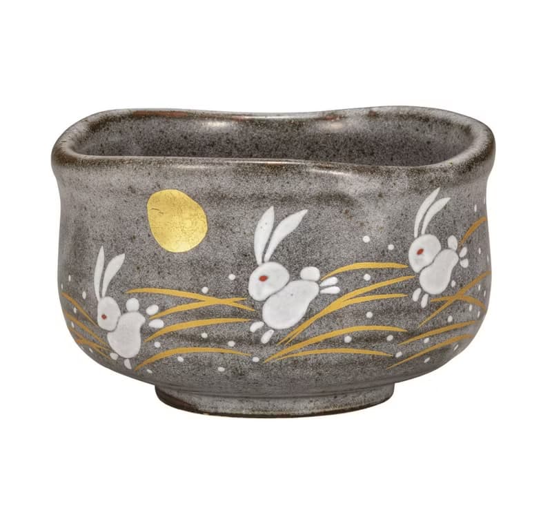九谷燒-抹茶碗 金月玉兔