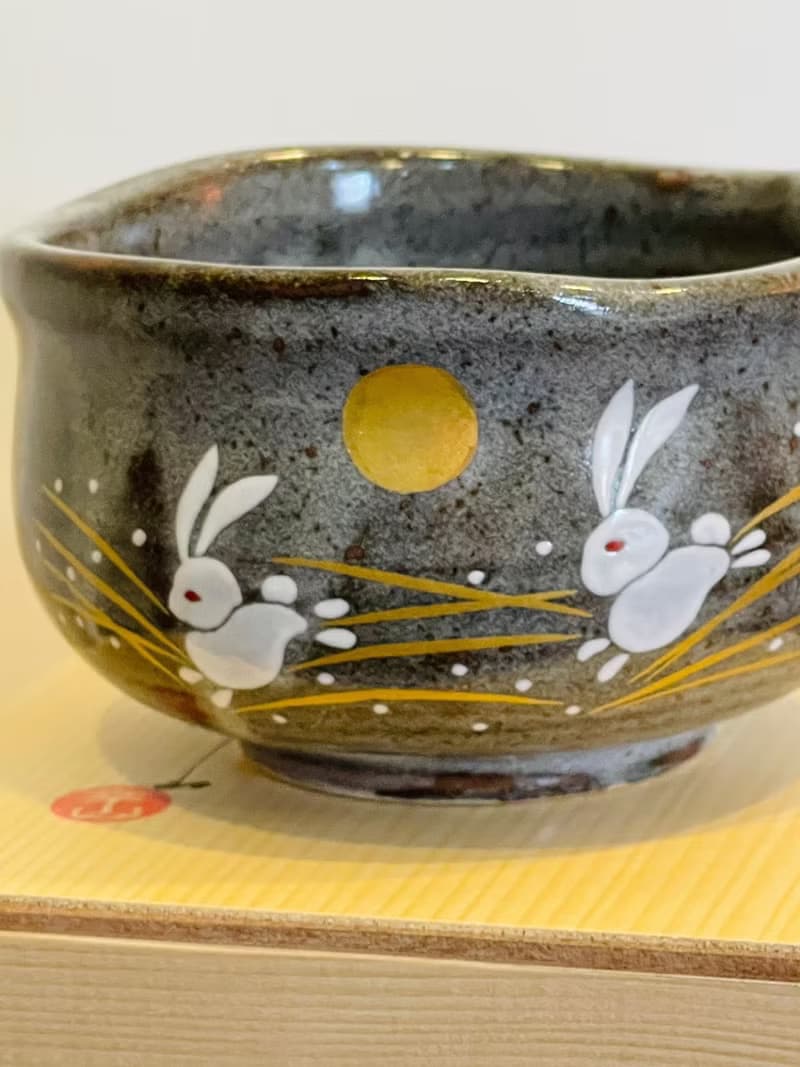 九谷燒-抹茶碗 金月玉兔