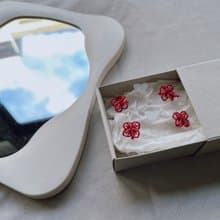 刺繡小花耳環 - 紅(可改耳夾)