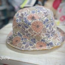 氣質粉彩花花   黃色飛鳥圖紋 雙面漁夫帽 遮陽帽