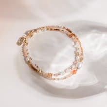 健康 x 珍珠 紅瑪瑙 太陽石 草莓晶 【世界盡頭的戀人】雙層手鍊