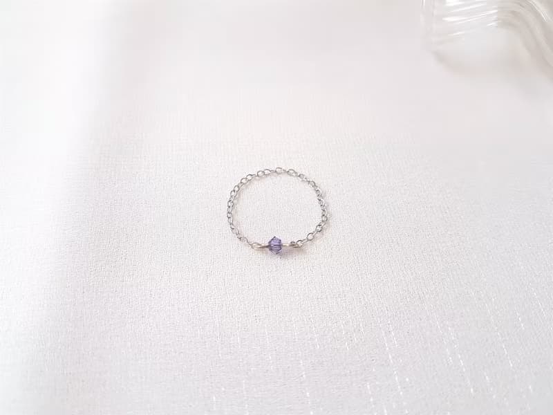 小水晶 細鍊 鍊戒 (優雅紫)