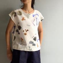 小馬之歌/設計師插畫印花布/亞麻法式袖短版小上衣100%Linen