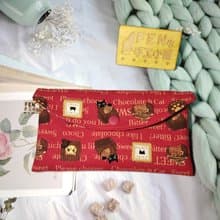 單層款布紅包袋-日本厚棉巧克力黑貓布紅包袋-手作存摺袋-存摺包