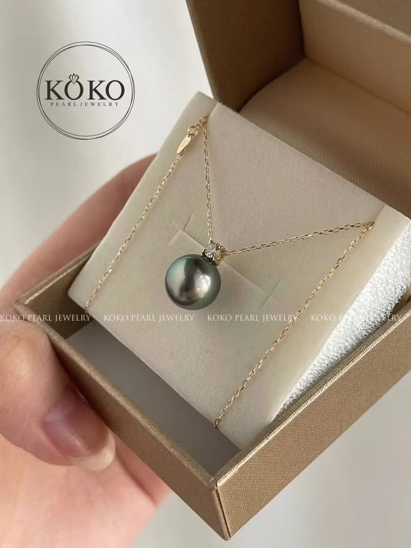 京都直送 大溪地黑珍珠項鏈 孔雀綠珍珠吊墜 10-11mm 0.1克拉 18k
