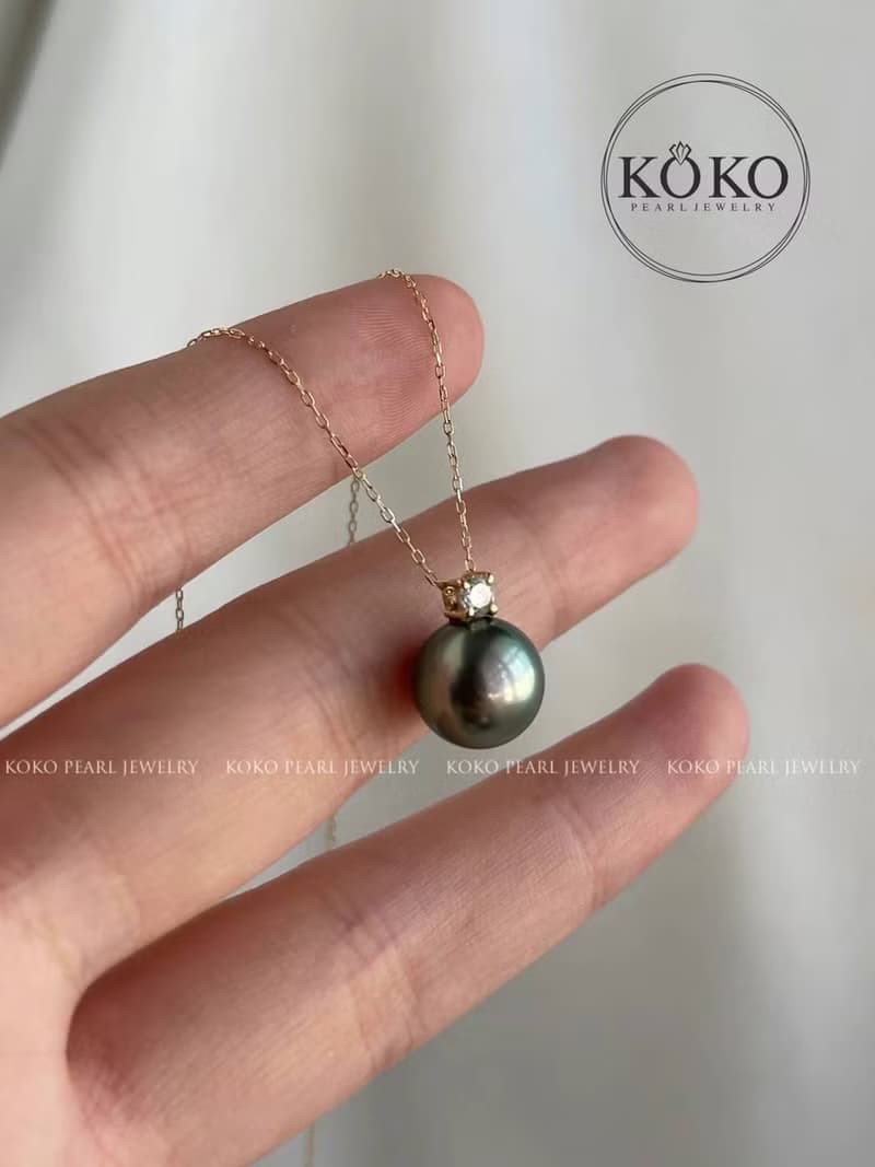 京都直送 大溪地黑珍珠項鏈 孔雀綠珍珠吊墜 10-11mm 0.1克拉 18k