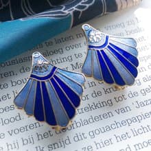 Vintage Jewelry  西洋古董飾品 景泰藍 藍色調放射裙襬 夾式耳環