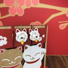 【招財貓】皮革小玫瑰耳環│耳勾│鍍銀耳夾