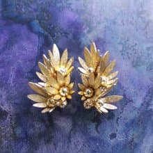 Vintage Jewelry 西洋古董飾品 立體 金針葉 夾式耳環