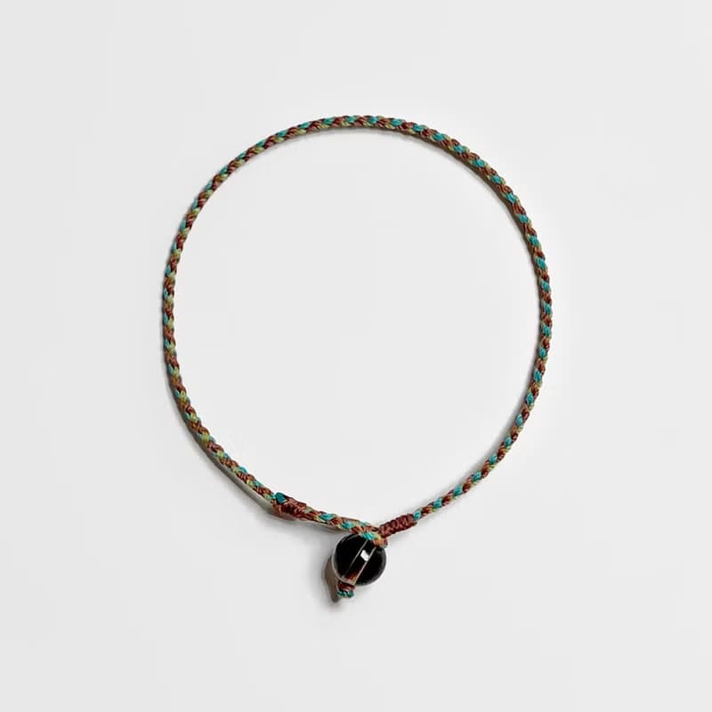 茶晶四股編超細蠟線編織手環(咖+藍綠+橄欖綠)