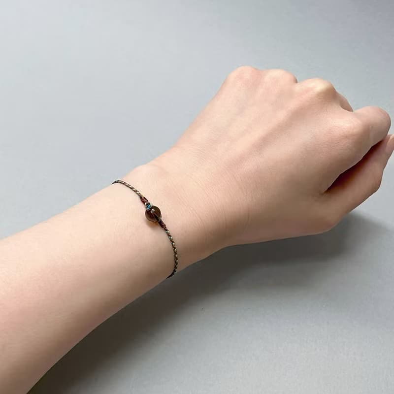 茶晶四股編超細蠟線編織手環(咖+藍綠+橄欖綠)