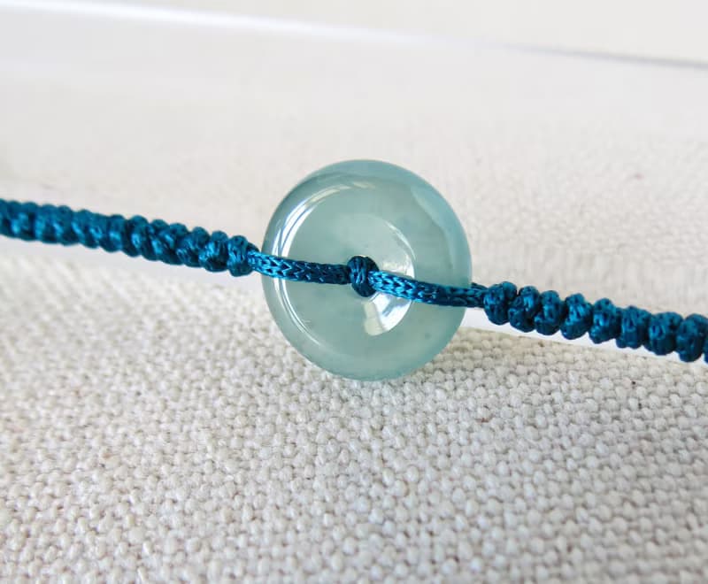 本命年【歲歲平安】冰藍水雪花棉翡翠絲光編織手鍊SW46招財開運