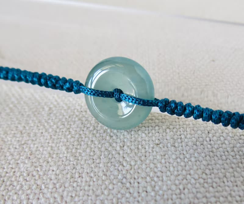 本命年【歲歲平安】冰藍水雪花棉翡翠絲光編織手鍊SW46招財開運