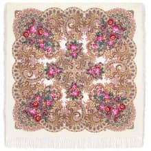 Pavlovo Posad Russian Shawl 100% Wool Scarf 125x125 cm Wrap Silk Fringe 2105-0