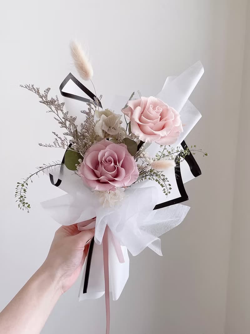 【不凋花乾燥花】香檳粉色不凋玫瑰乾燥花自然風花束