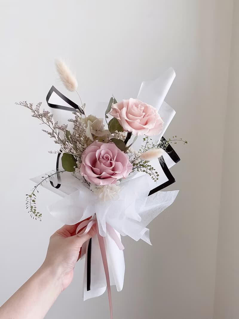 【不凋花乾燥花】香檳粉色不凋玫瑰乾燥花自然風花束