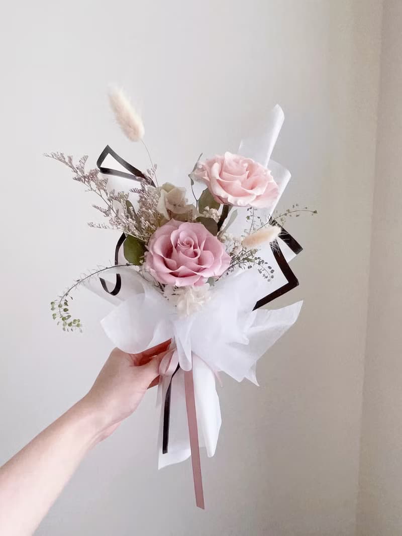 【不凋花乾燥花】香檳粉色不凋玫瑰乾燥花自然風花束