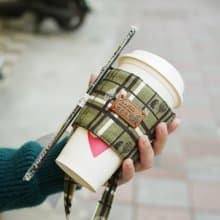 雙層隔熱環保飲料提袋 - 格紋街區 - 抹茶綠/交換禮物/畢業季
