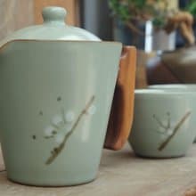 青瓷汝窯簡易茶具組【白梅款】－簡易壺、茶海、2只茶杯