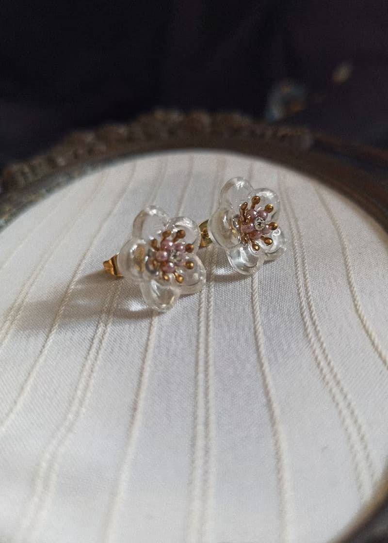 透明冰花耳環  玻璃耳飾