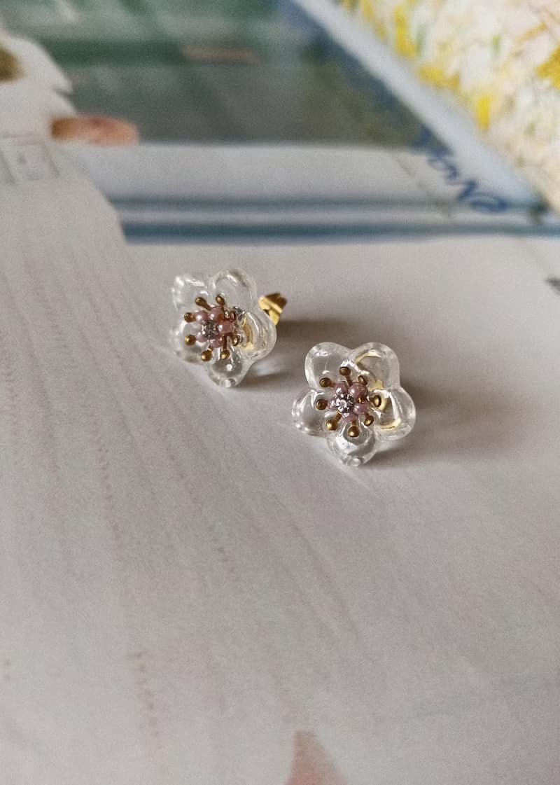 透明冰花耳環  玻璃耳飾