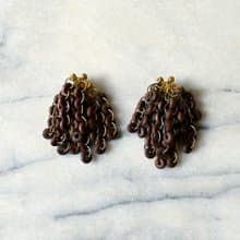 【NaSuBi Vintage】木珠串接流蘇耳夾古董耳環