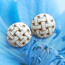 Vintage Jewelry 西洋古董飾品 編織 白琺瑯 知性 夾式耳環