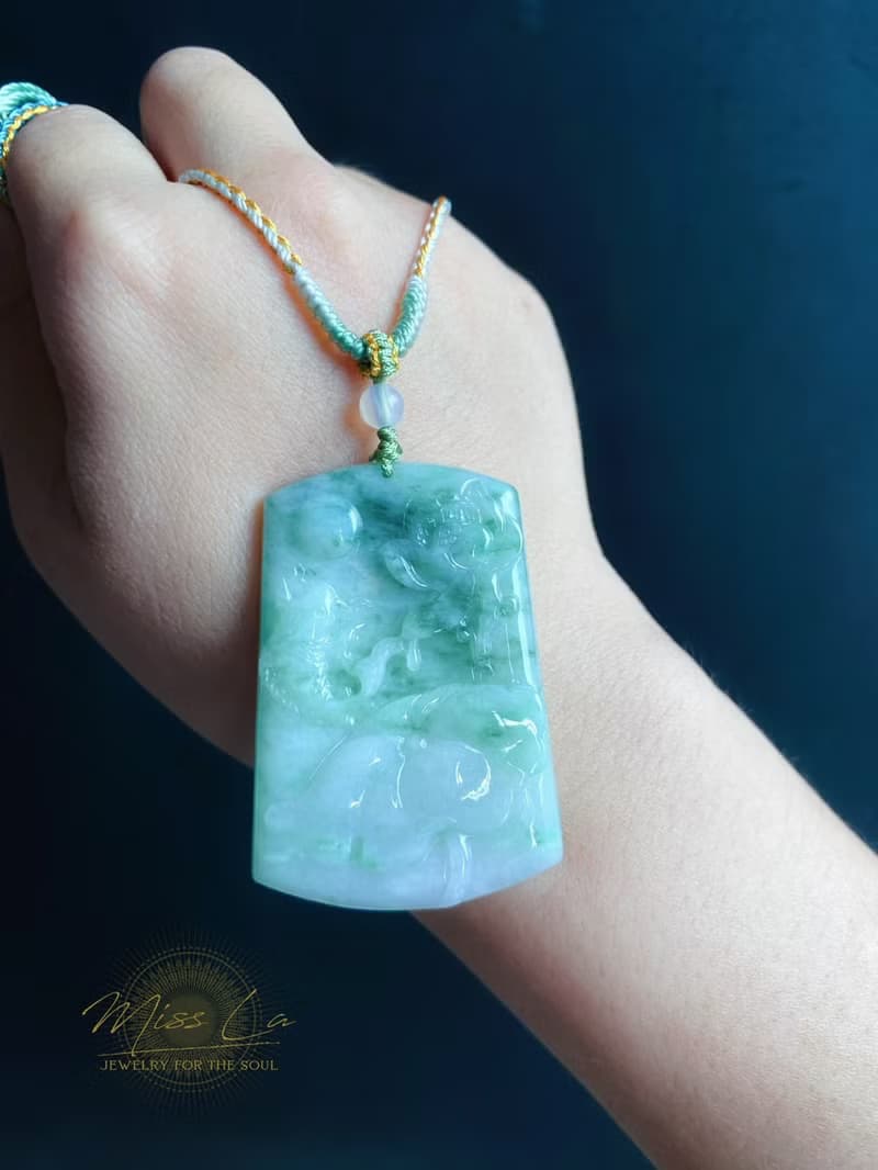 天然緬甸玉 翡翠 綠底飄花 如魚得水 玉質細膩 吊墜  禮物 項鍊