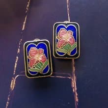 Vintage Jewelry 西洋古董飾品 方款優雅 花卉 景泰藍 夾式耳環