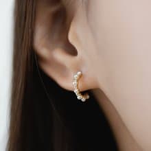 Delicate 細緻鑲嵌鋯石珍珠耳環 925純銀鍍18k金