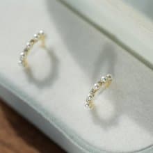 Delicate 細緻鑲嵌鋯石珍珠耳環 925純銀鍍18k金