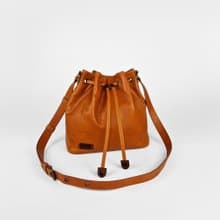 Leather Orange Bucket - Crossbody Shoulder Bag - Womens Drawstring - Gift