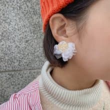 超.  立體紗裙耳環 粉白色
