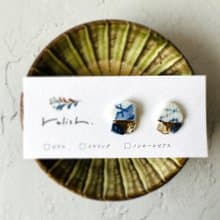 【再販】金継ぎ シー陶器 天然石 さざれ ラピスラズリ シトリン ピアス イヤリング ノンホールピアス ホワイト 白 青 ブルー イエロー 黄色 ゴールド 金