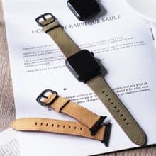 Apple watch - 質感黑釦車縫瘋馬真皮蘋果錶帶