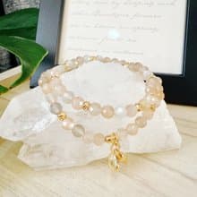 鑽切絲絨光澤橙月光石/灰月光石 手作設計款能量水晶手鍊雙圈款