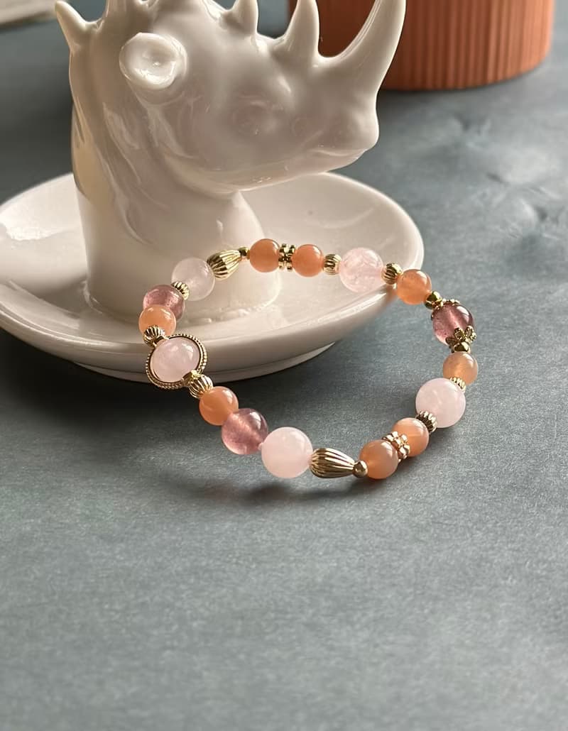 粉晶 草莓晶 橙月光水晶手鍊/ 好人緣 招桃花  正能量 自信心