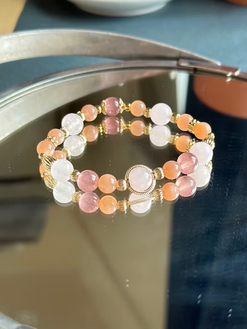 粉晶 草莓晶 橙月光水晶手鍊/ 好人緣 招桃花  正能量 自信心