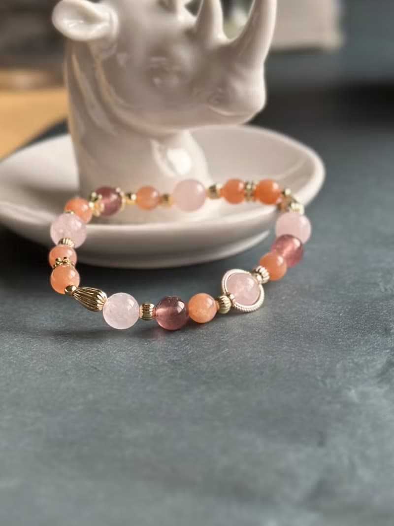 粉晶 草莓晶 橙月光水晶手鍊/ 好人緣 招桃花  正能量 自信心