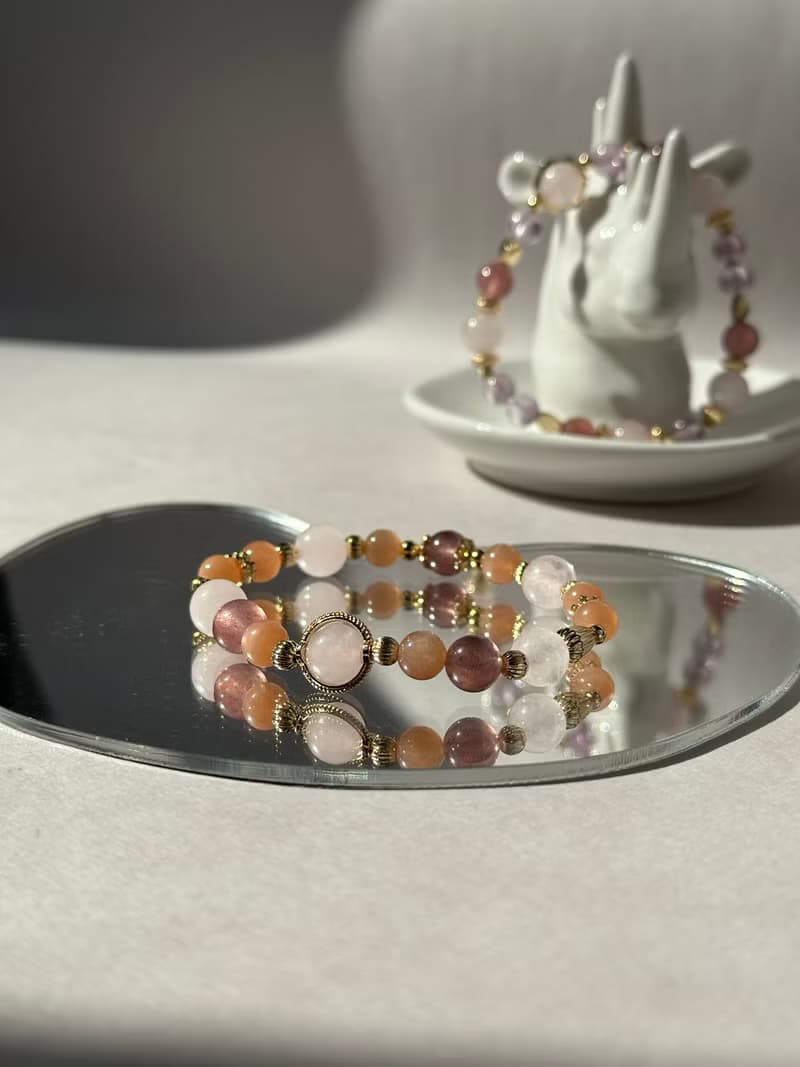 粉晶 草莓晶 橙月光水晶手鍊/ 好人緣 招桃花  正能量 自信心