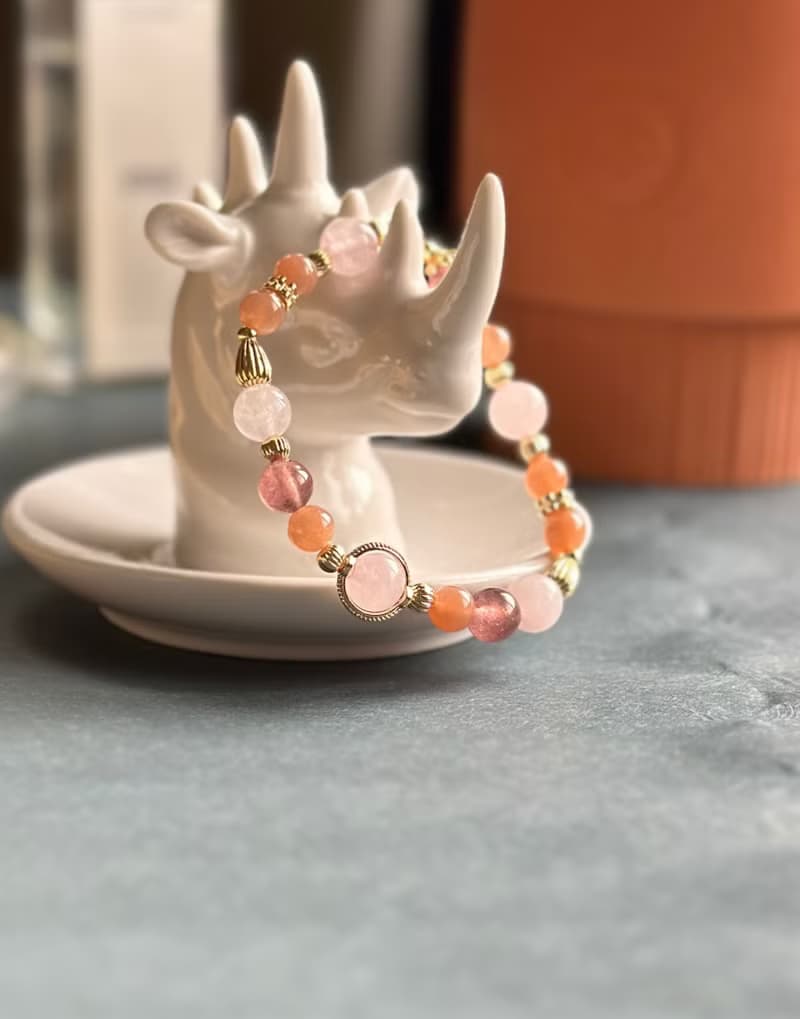 粉晶 草莓晶 橙月光水晶手鍊/ 好人緣 招桃花  正能量 自信心