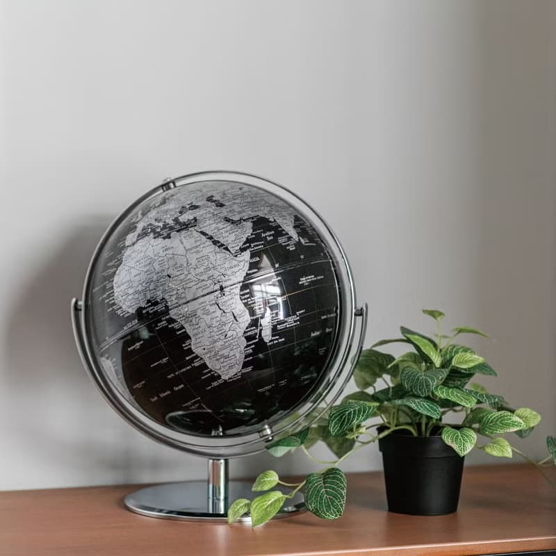 SkyGlobe 10吋精緻黑色360度旋轉地球儀(英文版)-銀色底座