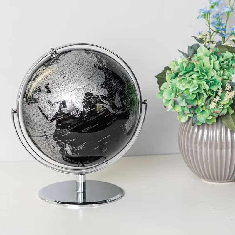 SkyGlobe 10吋精緻黑色360度旋轉地球儀(英文版)-銀色底座