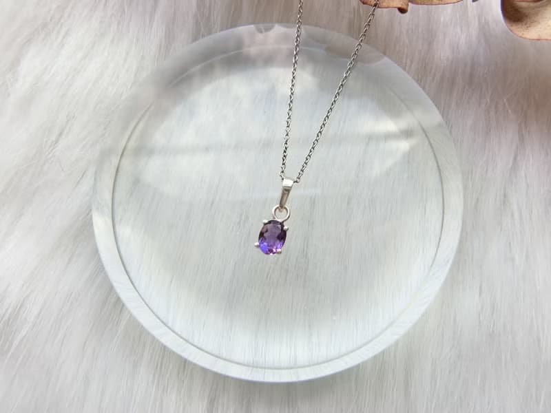 紫水晶925純銀爪鑲項鍊 尼泊爾手工銀飾