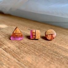 【初戀耳釘】木作工藝 / 木作飾品 / 耳釘 / 樹脂材質 / 女孩配件