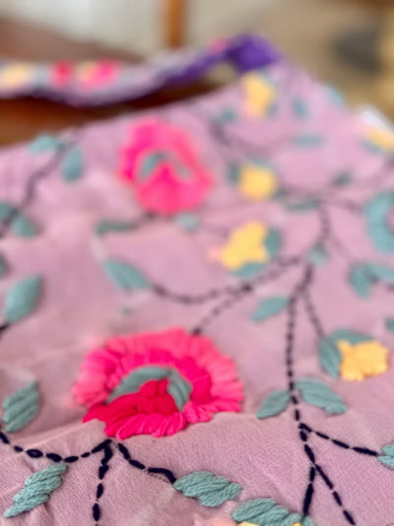 手工刺繡 粉紫色 花卉 斜背包 肩背包 斜孭袋 單肩包 側肩包