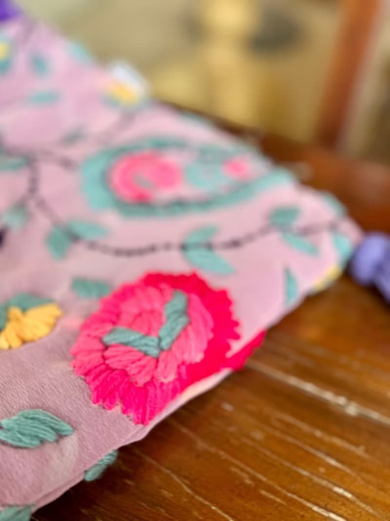 手工刺繡 粉紫色 花卉 斜背包 肩背包 斜孭袋 單肩包 側肩包