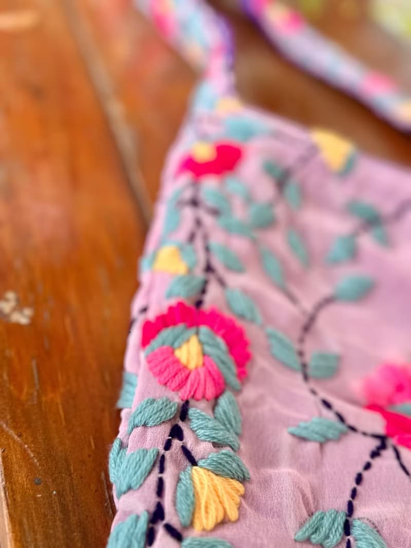 手工刺繡 粉紫色 花卉 斜背包 肩背包 斜孭袋 單肩包 側肩包