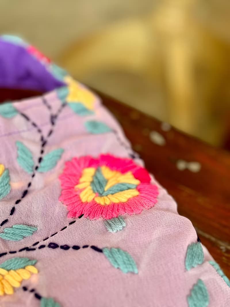 手工刺繡 粉紫色 花卉 斜背包 肩背包 斜孭袋 單肩包 側肩包