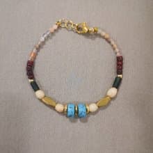 土耳其藍 復古vibe手鍊 黃銅 琉璃 水晶 半寶石 古著